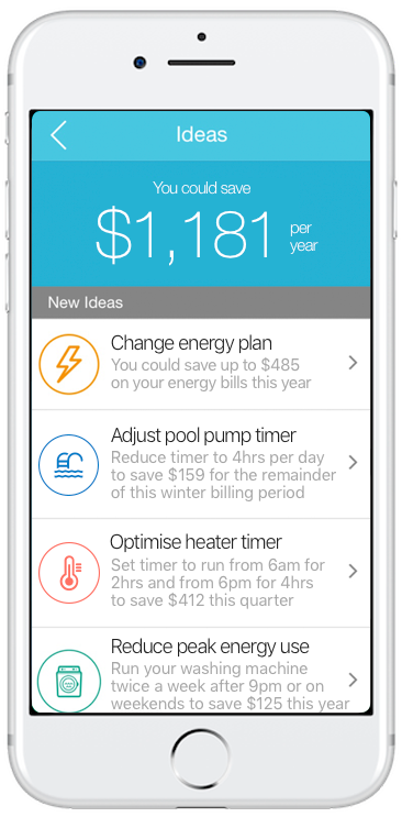 Wattcost App with the option to change energy plan, offset carbon or show energy savings tips.