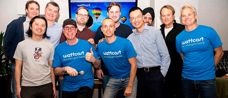 Image of the Wattcost team celebrating with some of their early supporters.