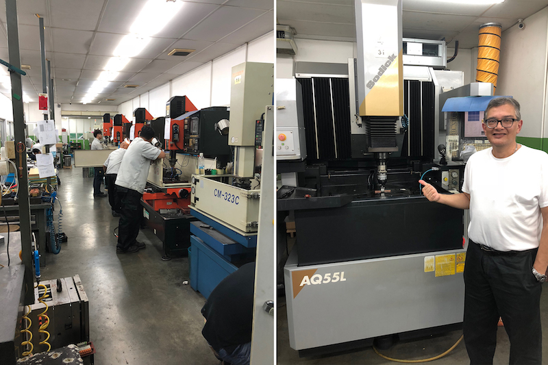 Image caption: Jerry inspecting the high-precision electrical discharge cutting machine at the new tool manufacturer in Penang