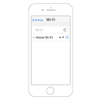 Smartphone outline that shows a list of Wi-Fi networks to connect.
